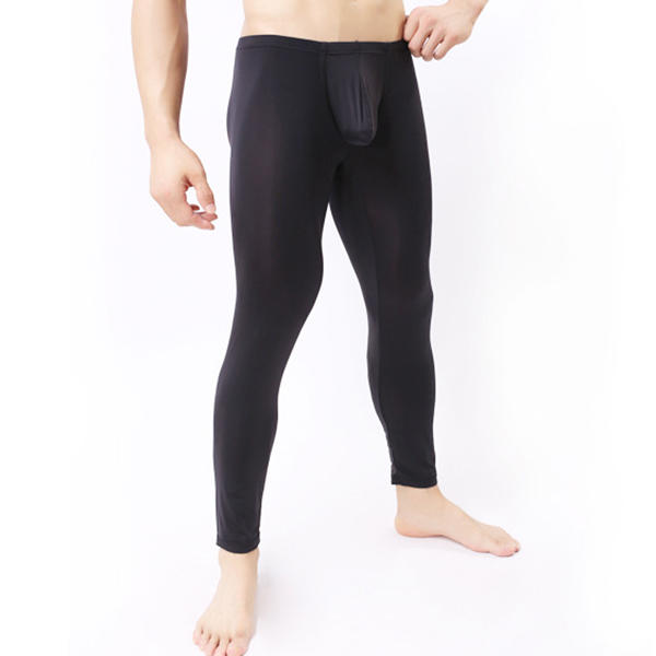 mens sexy nylon long underwear solid color low waist ultra thin ...