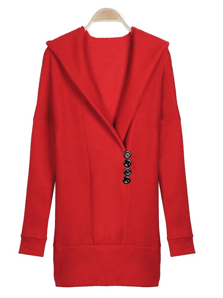 New Style Long Sleeve Fleece Medium-long Knitted Hooded Sweater - US$16 ...