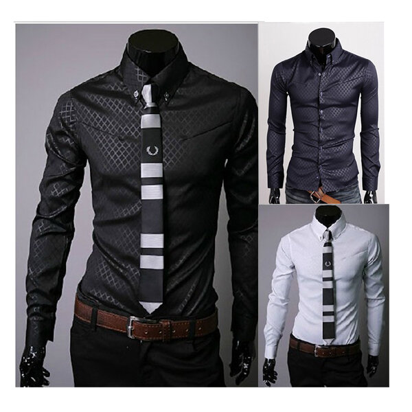 Men's Plaid Stylish Dress Shirts Casual Slim Long Sleeve Shirt - US$12. ...