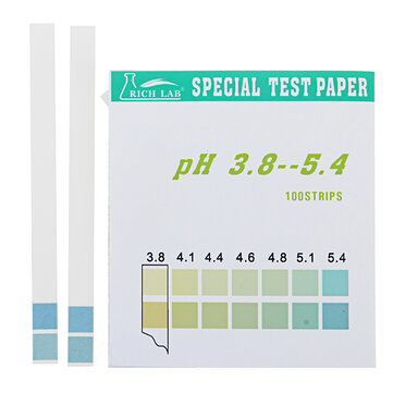 Precision PH Test Strips Short Range 3.8-5.4 Indicator Paper Tester 100 Strips Boxed w/ Color Chart