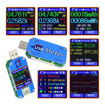 Bakeey UM25/UM25C USB2.0 Color LCD Display Type C Voltage Current Cable Resistance Measure Tester 