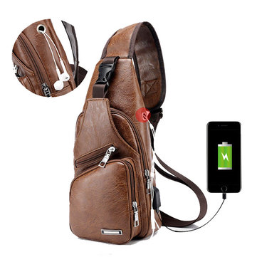 Men PU Crossbody Bag Capacity Leisure Shoulder Chest Bag - US$31.37