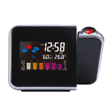 Loskii DC-000 رقمي اللاسلكية Colorful شاشة USB الخلفية الطقس محطة الطقس الرطوبة إنذار ساعةحائط مقياس الحرارة التقويم Vioce-Activated