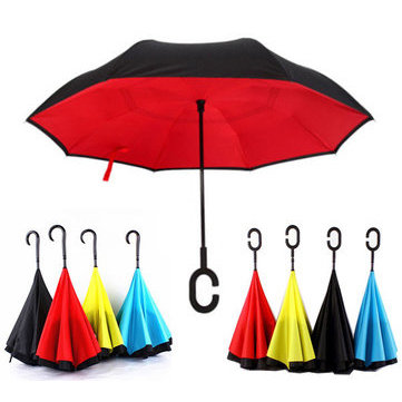 KCASA UB-1 Creative Reverse Double Layer Umbrella Folding Inverted Windproof Car Standing Rain Protection - Rose C Handle