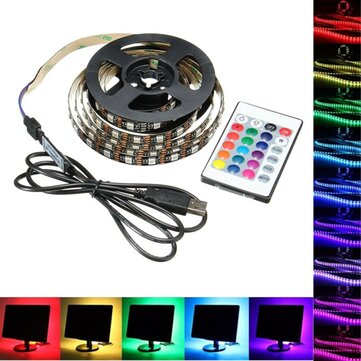 5V 5050 3M RGB LED Strip Light Bar TV Back Lighting Kit+USB Remote Control