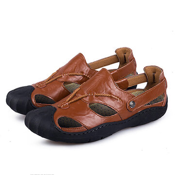 Men Comfortable Anti Collision Toe Genuine Leather Sandals