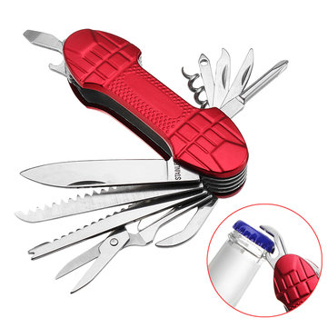 K-Master 11 in 1 Stainless Steel Army Survival Folding Knife Multifunction Scissors Saw Fishing Scale Tools 