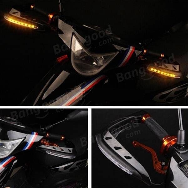 12V Motorcycle Protective DRL LED Indicator Light Brush Hand Guards Black