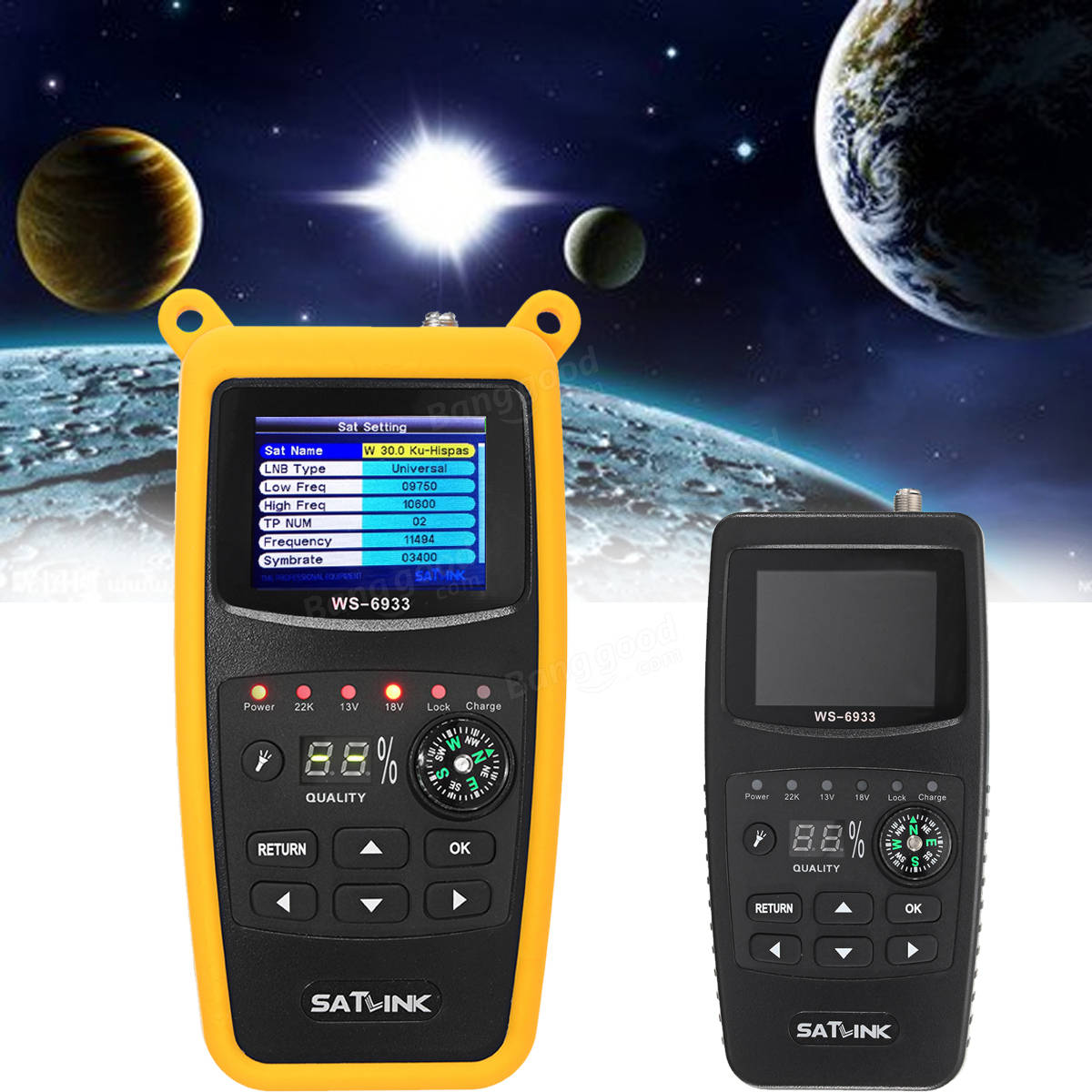 Satlink WS-6933 DVB-S2 FTA Digital Satellite Meter LCD Meter Flashlight