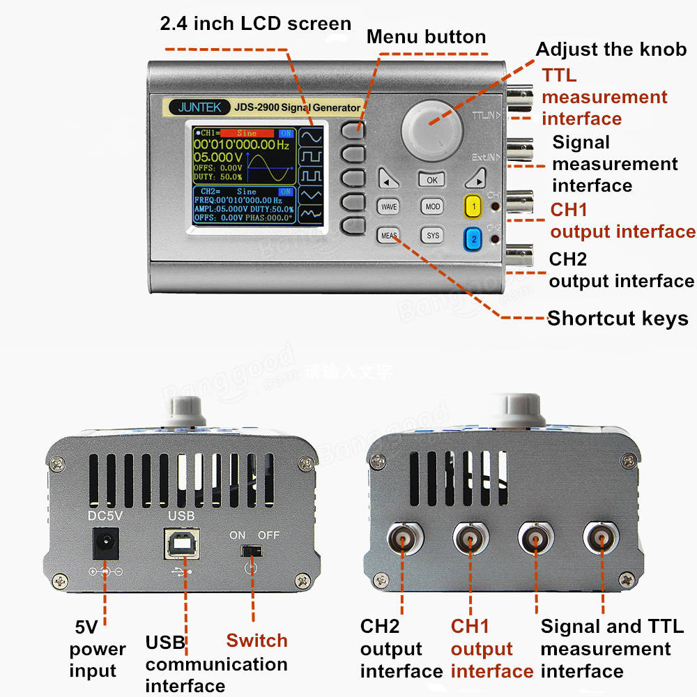 JDS2900 Generador de señal de función dual DDS de control digital de mano