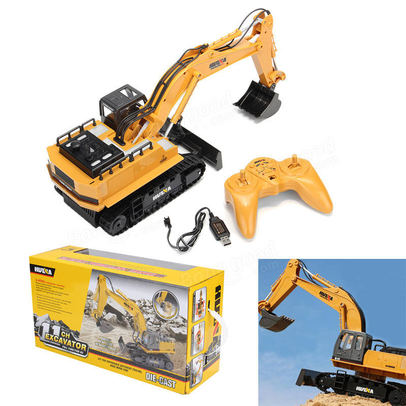 HuiNa 1510 1/16 2.4G RC Car Metal Excavator 11 Channels 680 Degree Rotation Engineering Truck Toys