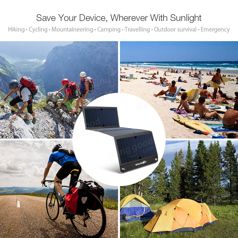 BlitzWolf® BW-L3 28W 3.8A Sun Power Foldable Solar Charger Dual USB with Power3S for iPhone 7/ 7Plus, iPad Air/ mini Camera and More