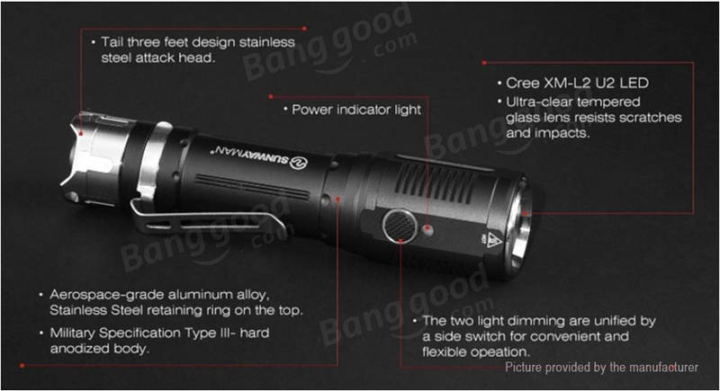 Sunwayman C22CC XM-L2 U2 + XP-G2 R5 820LM Rechargeable LED Flashlight